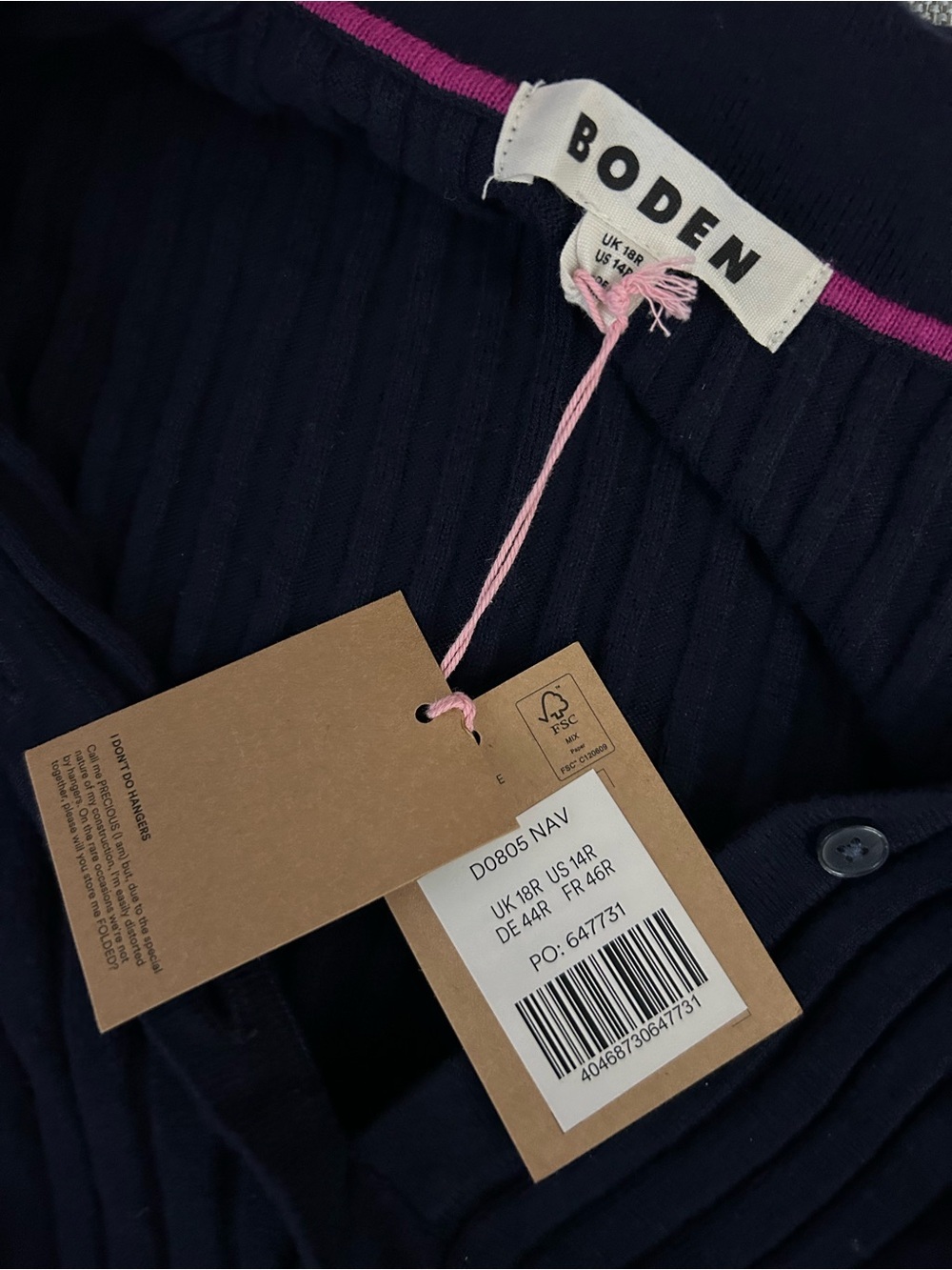 Boden Rachel Ribbed Long Sleeve Navy Button-Front Knit Dress Shirtdress - Picture 9 of 14